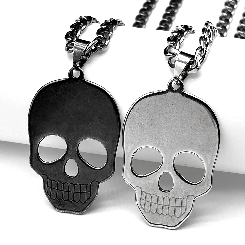 Goth Hiphop Totenkopfkette für Damen und Herren, Edelstahl, silberfarben, Party, Rock, Rapper, Anhänger, Halskette, Schmuckzubehör