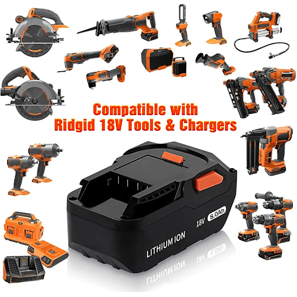 18V 8000mAh For AEG Ritchie RIDGID Rechargeable Lithium-ion Battery Suitable for Power Tool Battery Replacement