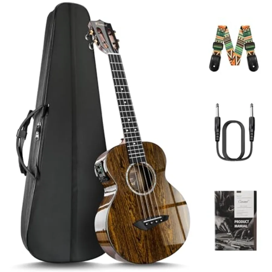 TEG95 Butterfly Bocote Glossy Tenor Acoustic and Electric Ukulele 26-inch Handmade Professional Ukelele Kit with Accessories