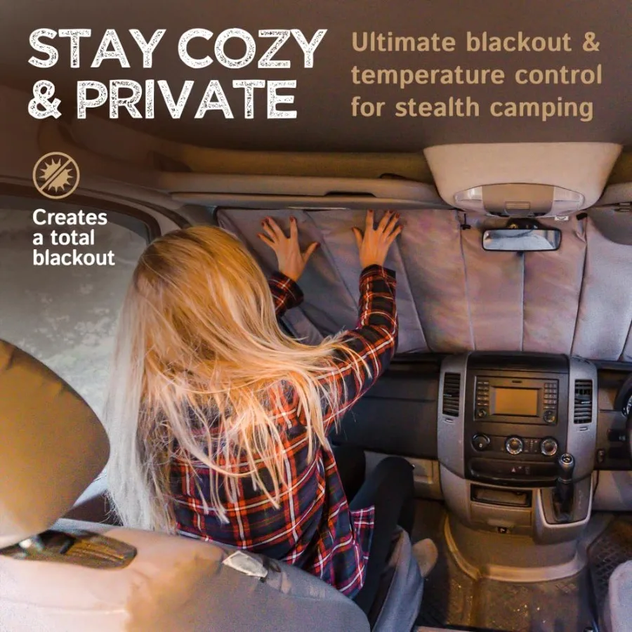 Insulated Blackout Windshield Cover for Mercedes Sprinter NCV3 VS30 2007-Current,Vanlife Must Have Black, Thermal Reflective, U