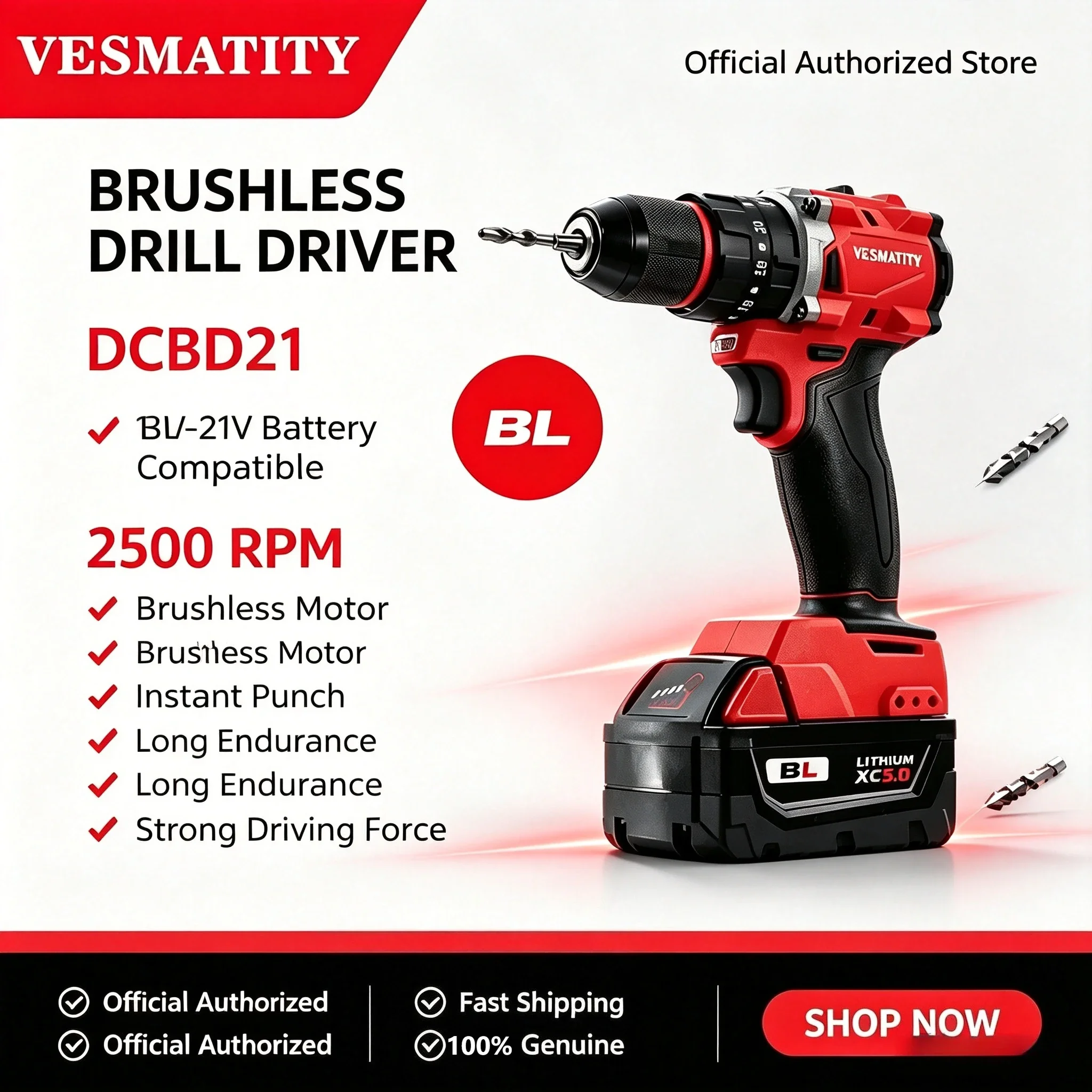 Cordless Lithium Electric Drill, Built-in LED Light, Portable Impact Drill for Home Repair，for Milwaukee  Battery pin
