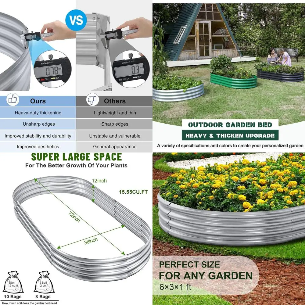 

Овальная садовая кровать из оцинкованного металла, садовые ящики для овощей на открытом воздухе размером 6x3x1 футов