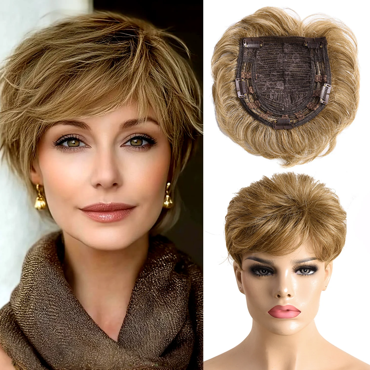 

Накладки для волос из синтетических волокон для редеющих волос, натуральная кудрявая текстура, 6 дюймов, короткая стрижка пикси, накладные парики для женщин