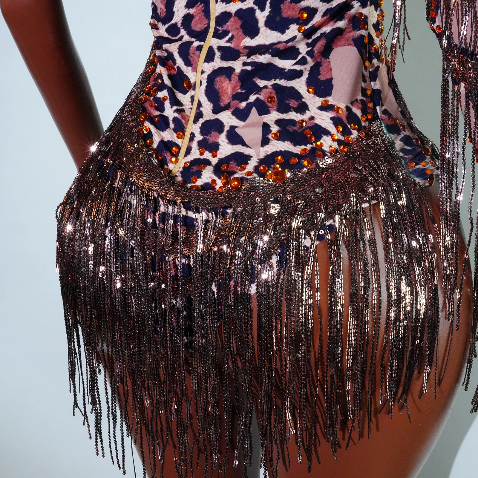 Body elástico con estampado de leopardo y diamantes de imitación para mujer, traje Sexy para escenario de baile Drag Queen, club nocturno, fiesta de cumpleaños, traje de cantante y Bar