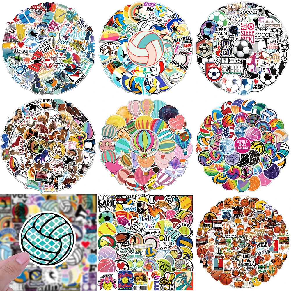 10/30/50PCS Cartoon Sports Stickers Series Creative Volley Ball Graffiti iPad Bicycle Helmet Luggage Laptop Decoration Wholesale