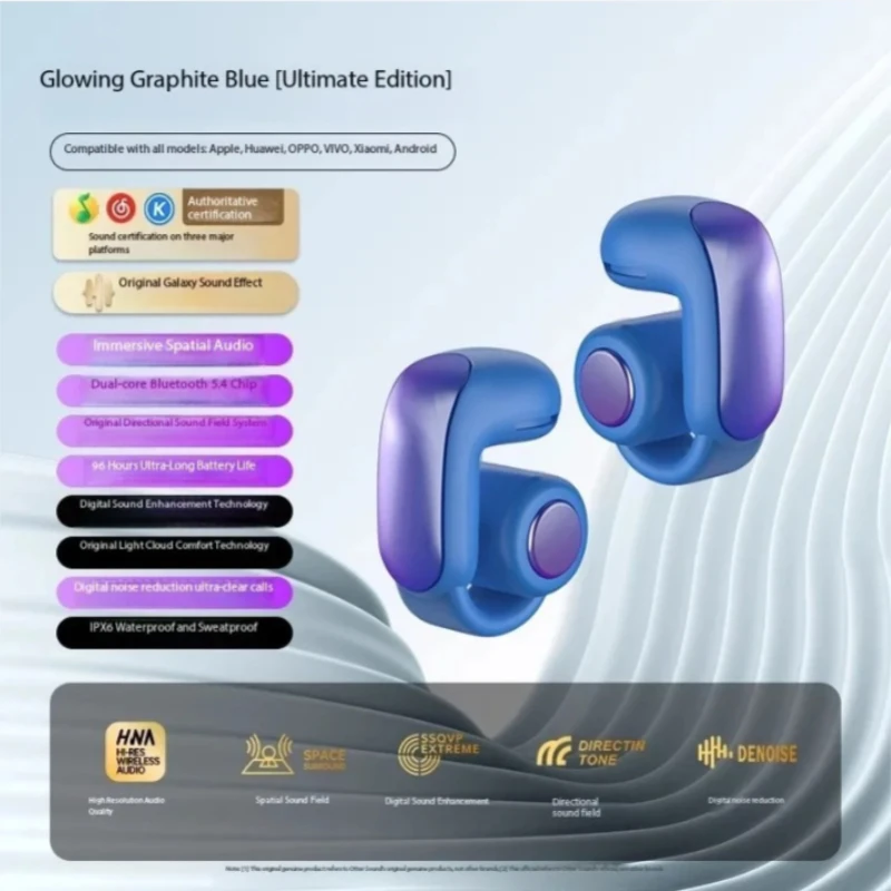 

New Ultra Ear Clip Bluetooth Earphones Custom Heavy Bass Stereo Sound Bone Conduction Noise Reduction Earbuds Sports Headphones