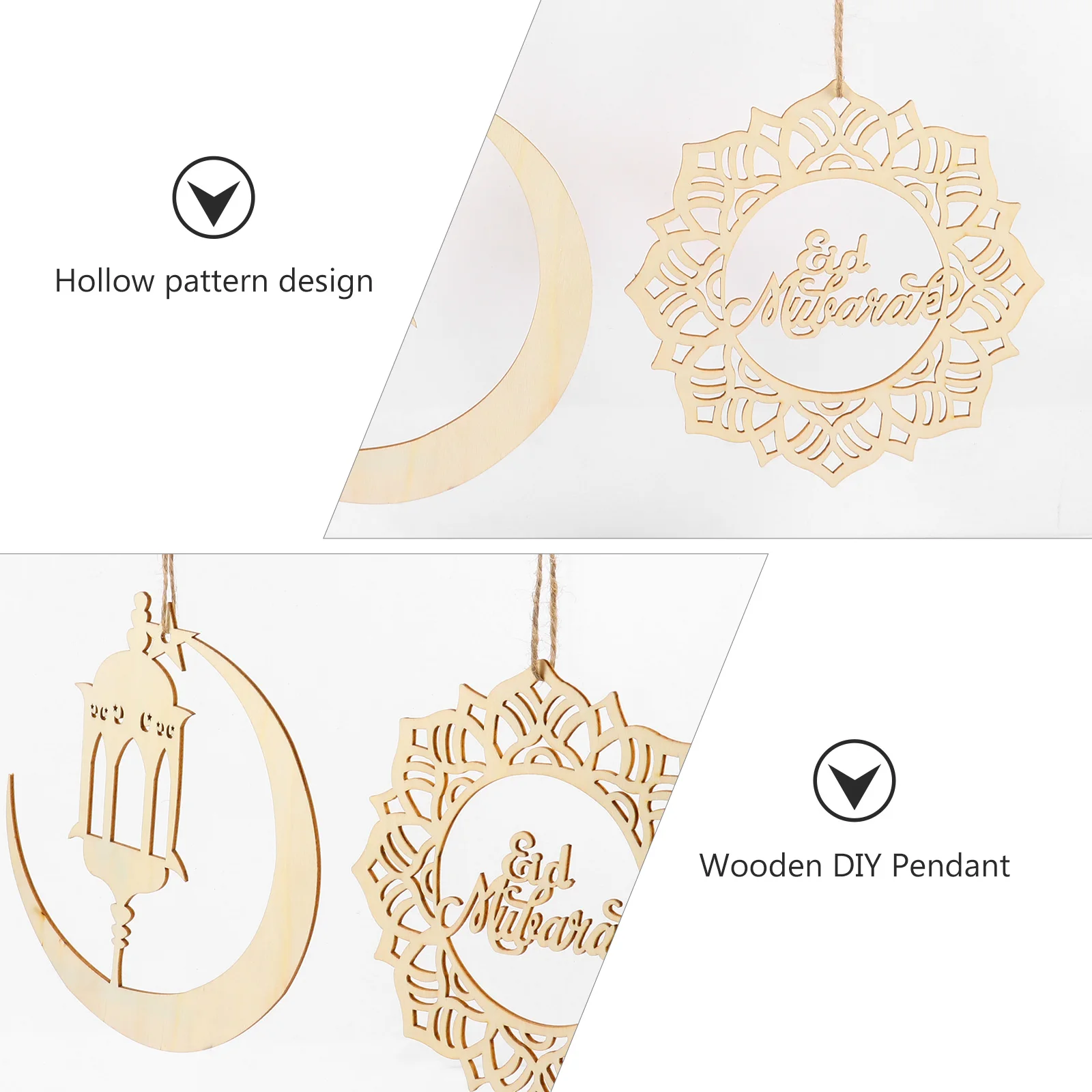 

6 Pcs Decorative Wood Pendants For Eid Mubarak Celebrations And Festive Atmosphere