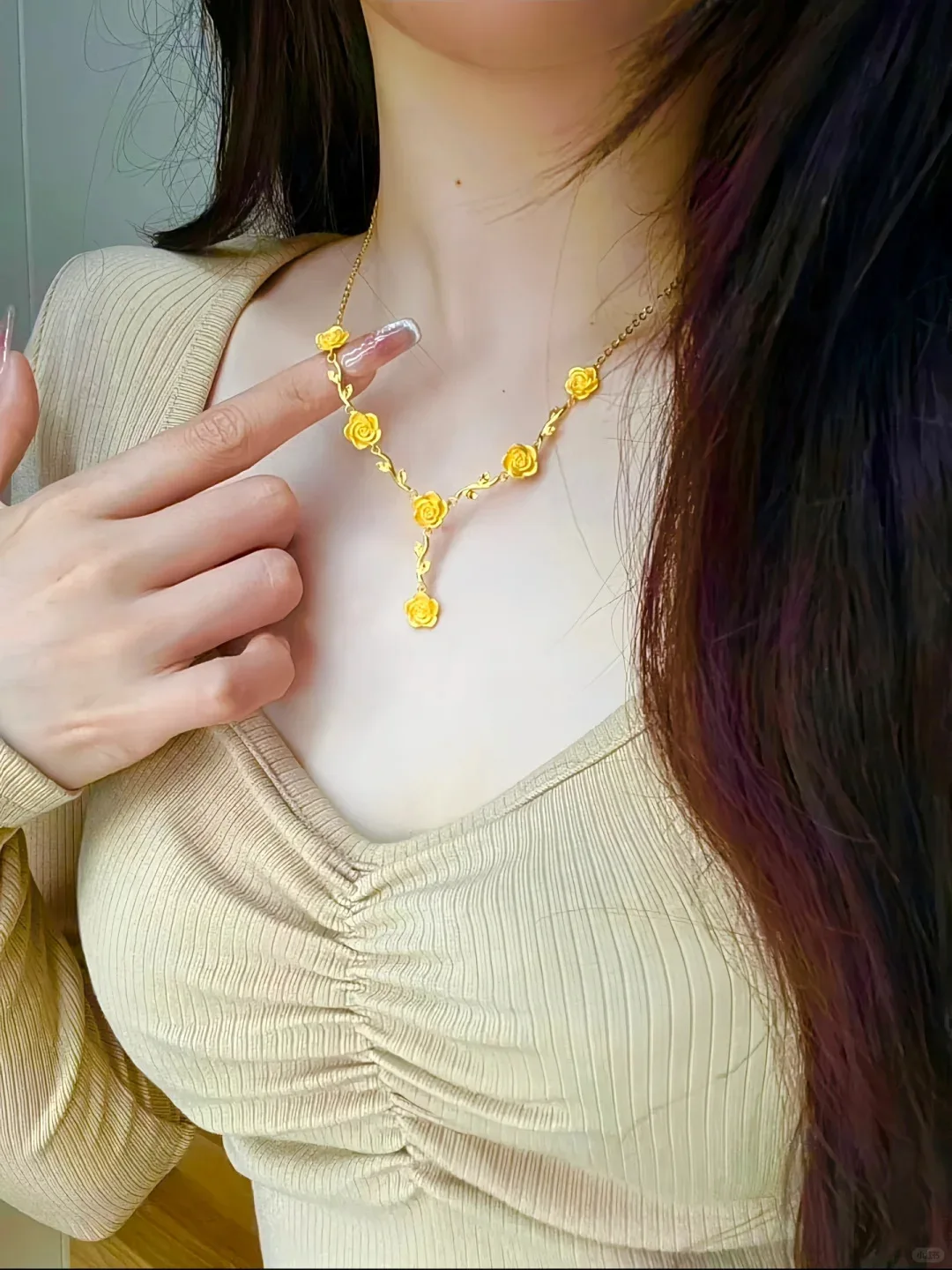 

24K real gold rose flower necklace set 9999 gold wedding bride real gold jewelry three gold women