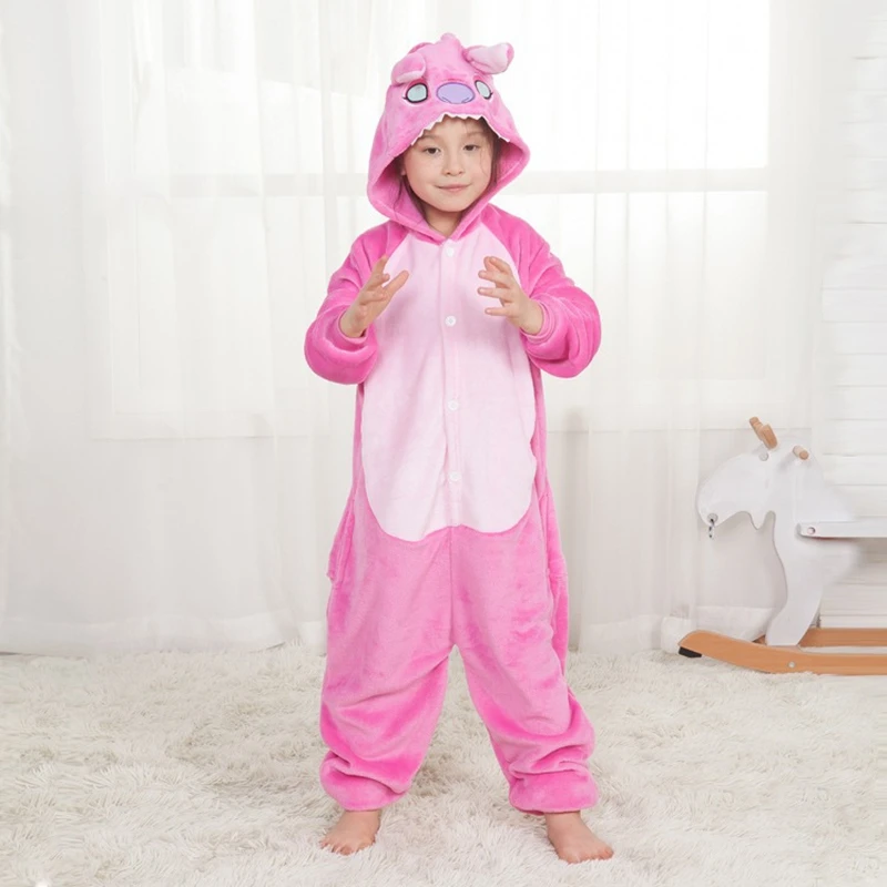 MINISO-Pyjama Cosplay Anime Stitch pour Enfants, Costume Kigurumi Angel, Combinaison Mignonne, Vêtements de Nuit d'Halloween pour Garçons et Bol