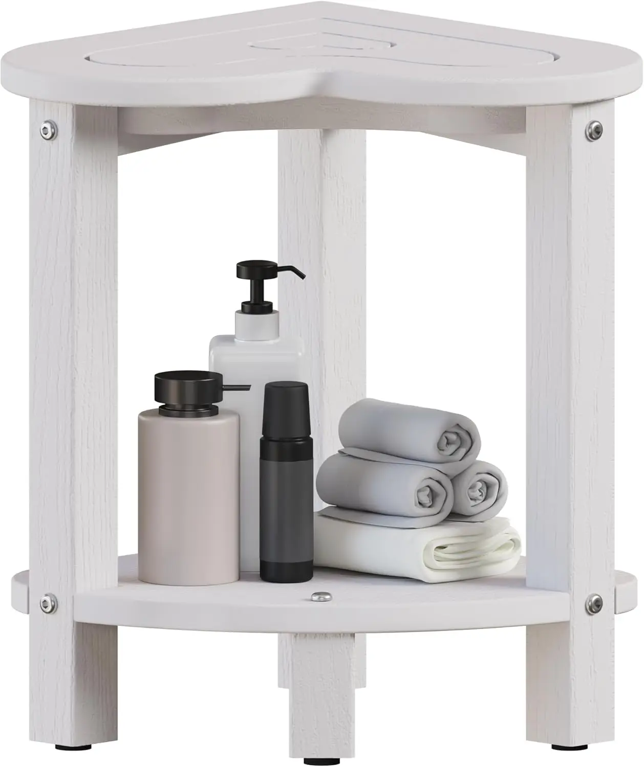 

Регулируемый водонепроницаемый угловой табурет для душа с полкой, нескользящие ножки, белый — идеально подходит для бритья ног и хранения в ванной комнате.