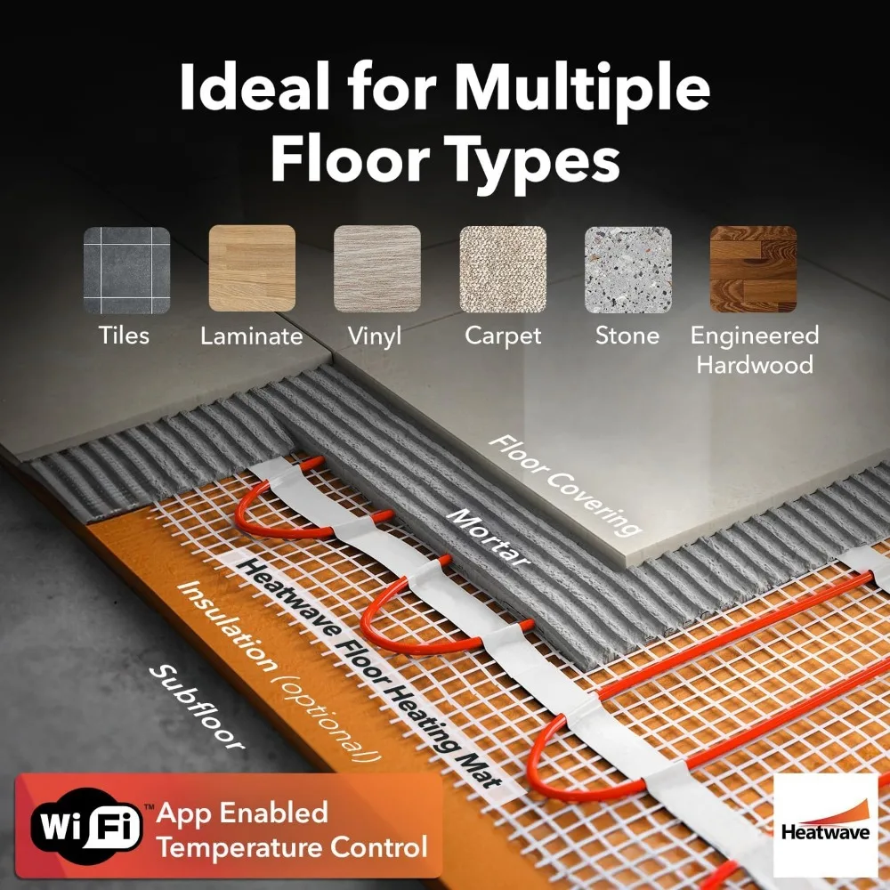 نظام تسخين مشع - 15 قدم مربع، 120 فولت، 180 وات، 1.5 أمبير، حصيرة تسخين كهربائية تحت الأرضية لراحة المنزل #3