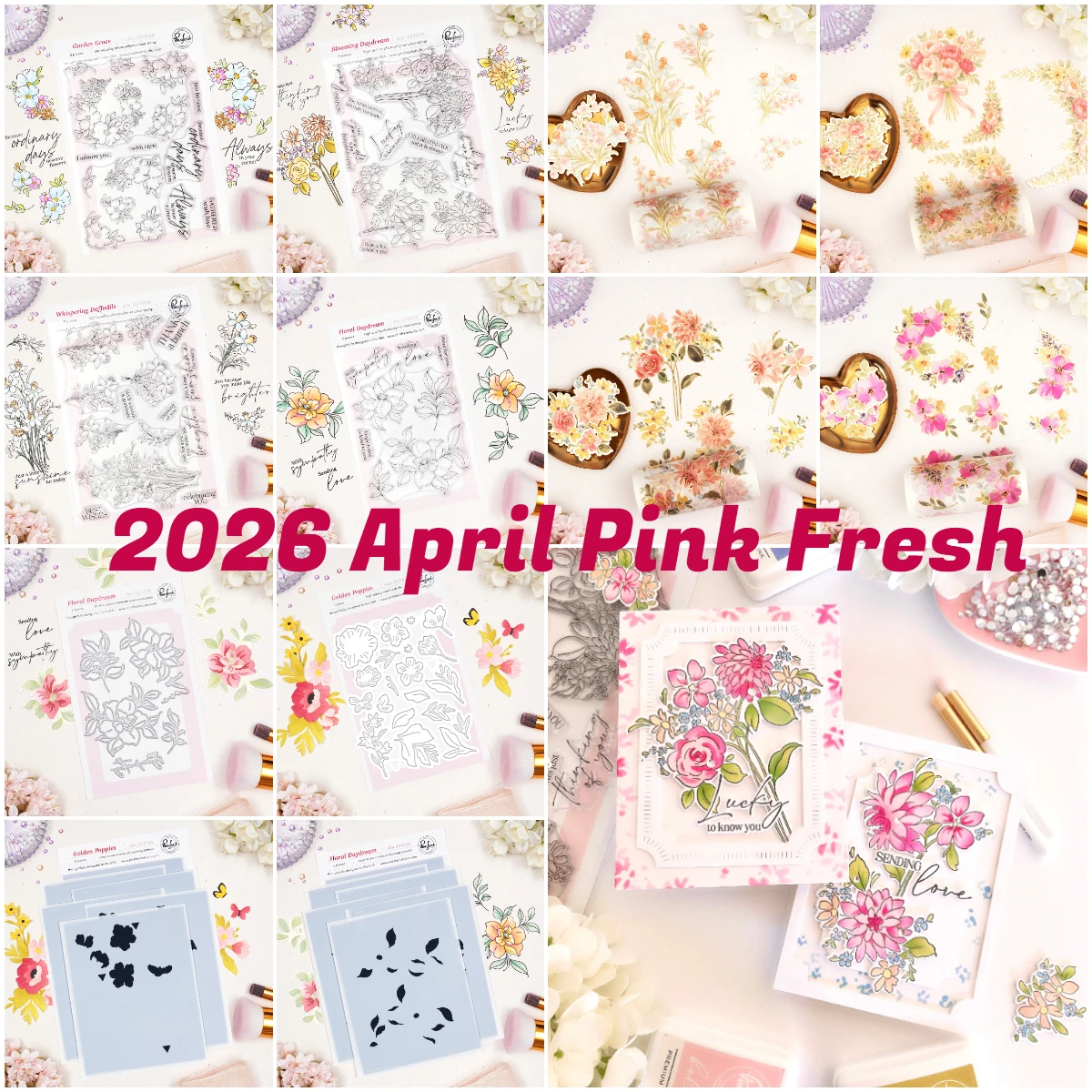

2026 New Pink Fresh Floral Daydream Garden Grace Metal Cutting Dies Stamps Stencil Hot Foil Washi Embossed Paper Card Cut Dies