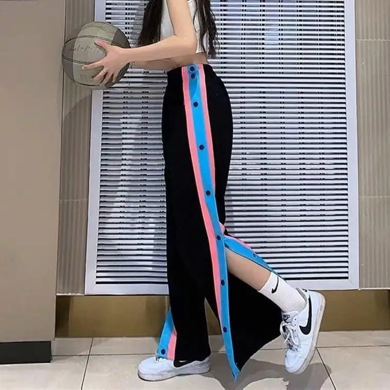 Pantalones de baloncesto abiertos para mujer, Pantalón deportivo con botonadura, sección delgada, tendencia nacional, novedad de verano, 2022