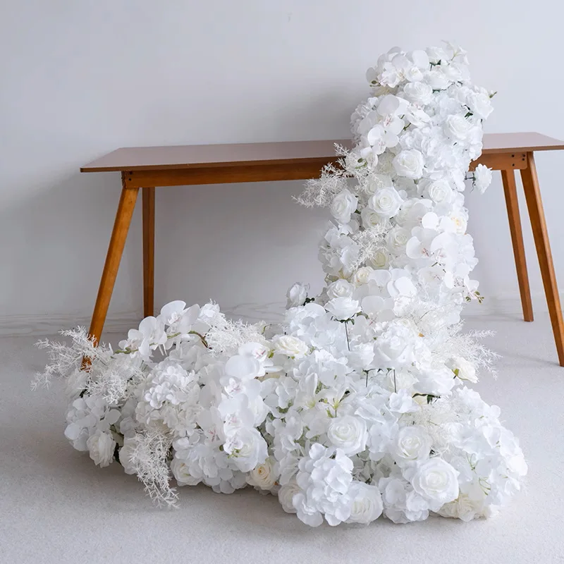 White wedding decorative floral long strip tail flowers, tabletop decoration event ceremony waterfall flowers
