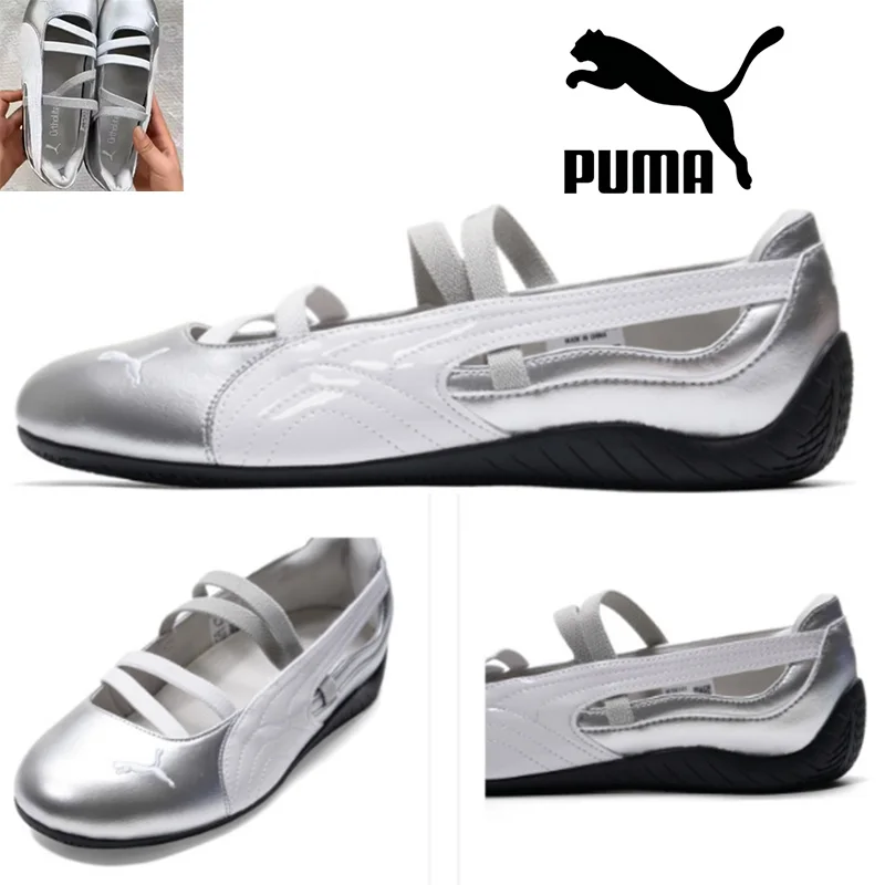 Puma Zapatos informales para mujer con suela fina, color plateado, zapatos deportivos de ballet con cordones, Mary Jane para mujer 401581-01