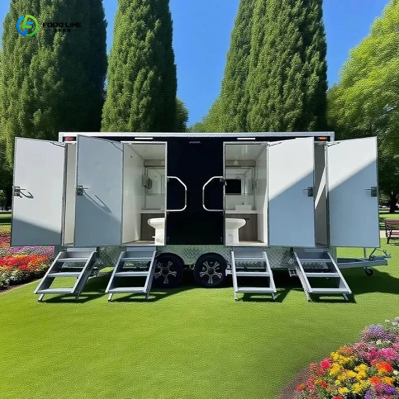 Shower Restroom Portable Trailer ADA, Luxury Toilet Heating Air Ventilation, for Camping Construction Weddings