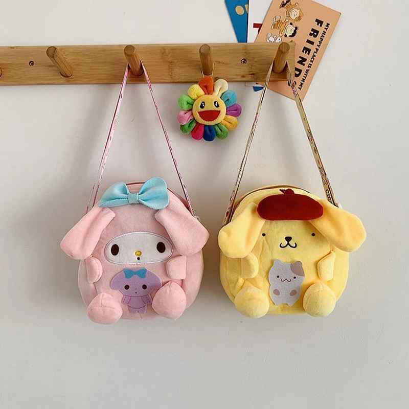 Sanrio Cartoon Plush Toy Bag Soft, Cute Kuromi & Melody Crossbody Bag Perfect for Travel Storage and Makes a Great Holiday Gifts