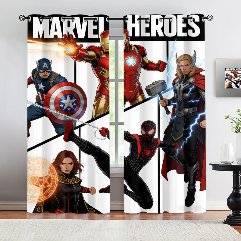 

2 шт. шторы блэкаут с изображением супергероев Marvel – для спальни мальчиков и фанатов, мягкие, с кольцами, без сверления – декор для комнаты подростков