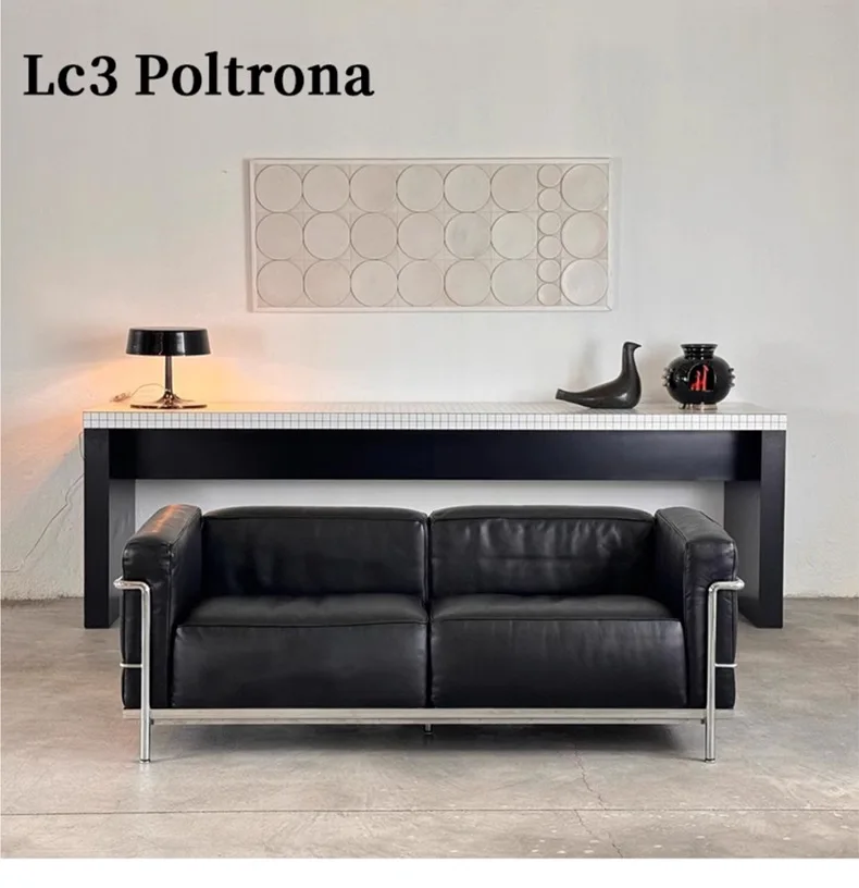 LC3 バウハウス レザーアートソファ 小さなアパートのリビングルーム用 3人掛けダウンソファ 怠惰なデザイナー