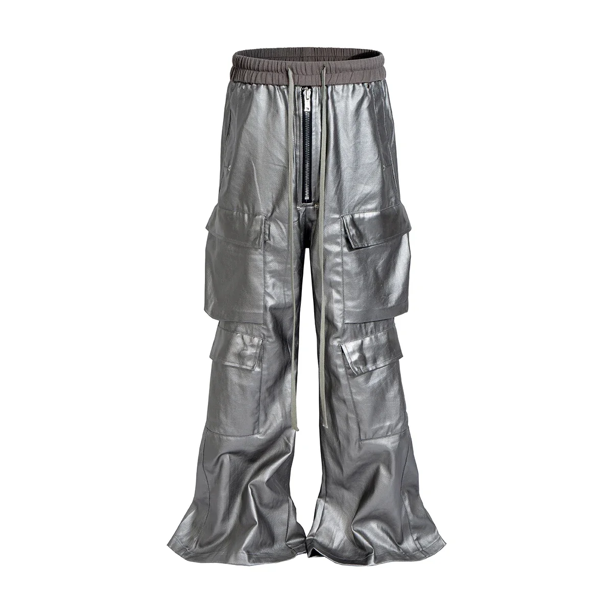 High Street Vintage Matte Coated Cargos für Männer und Frauen, weites Bein, Kordelzug, Baggy-Lederhose, übergroße Cleanfit-Hose