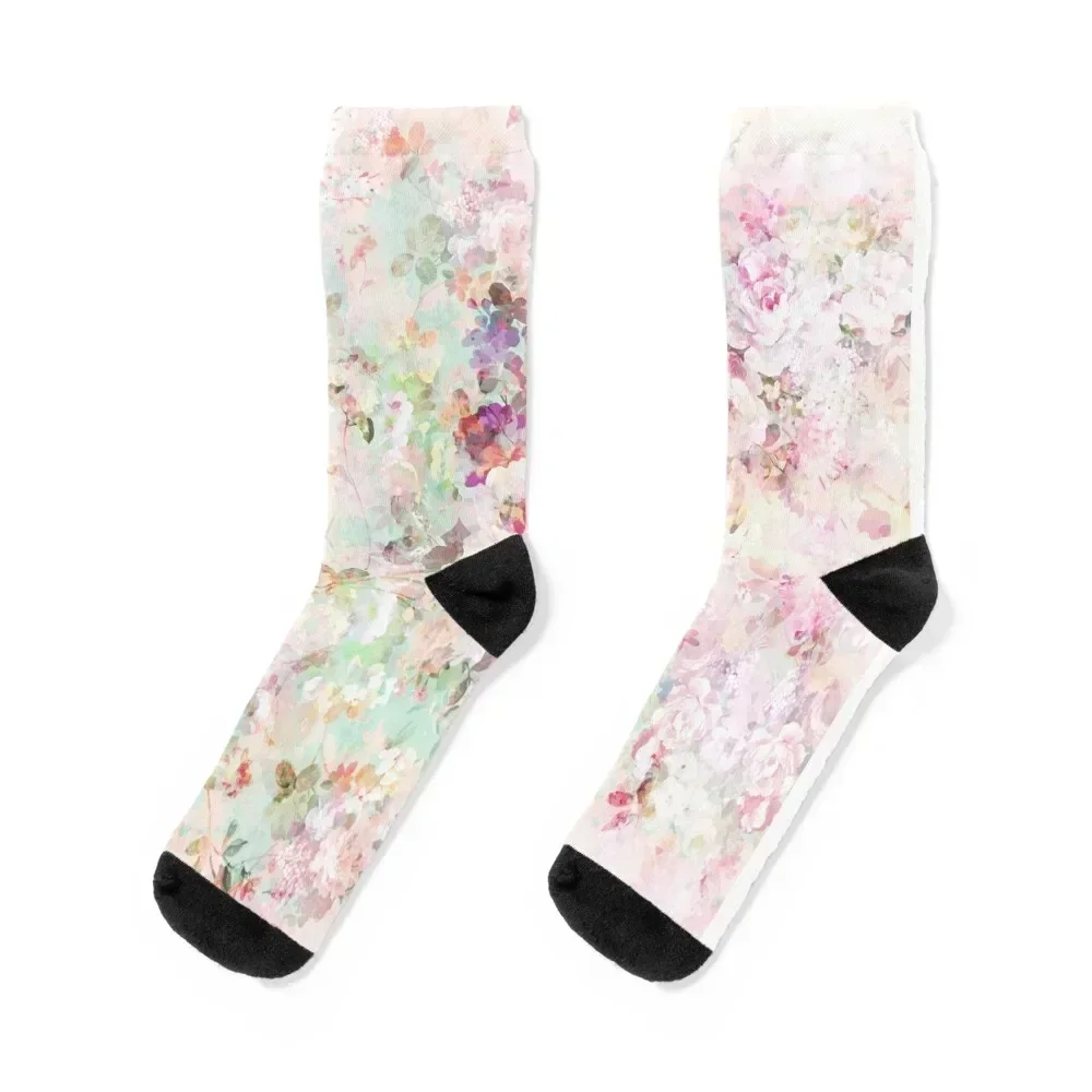 Pink watercolor vintage flowers pattern Socks christmass gift Toe sports cotton cycling Girl'S Socks Men's