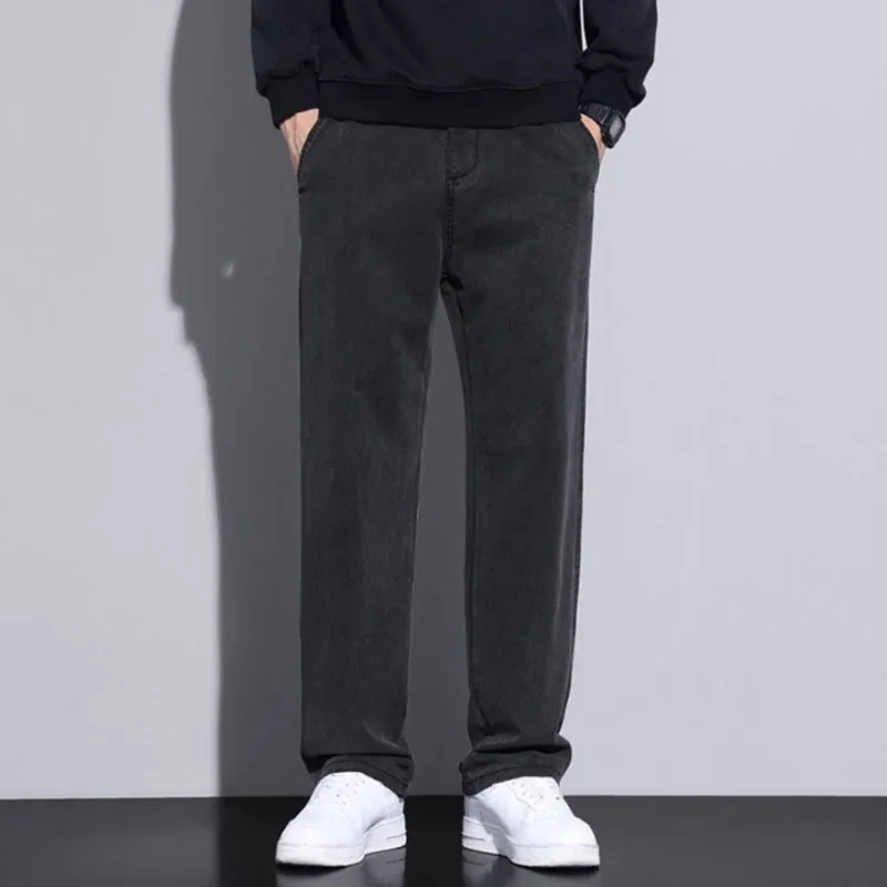 Nova primavera e outono calças casuais masculinas em linha reta solta ajuste calças de negócios