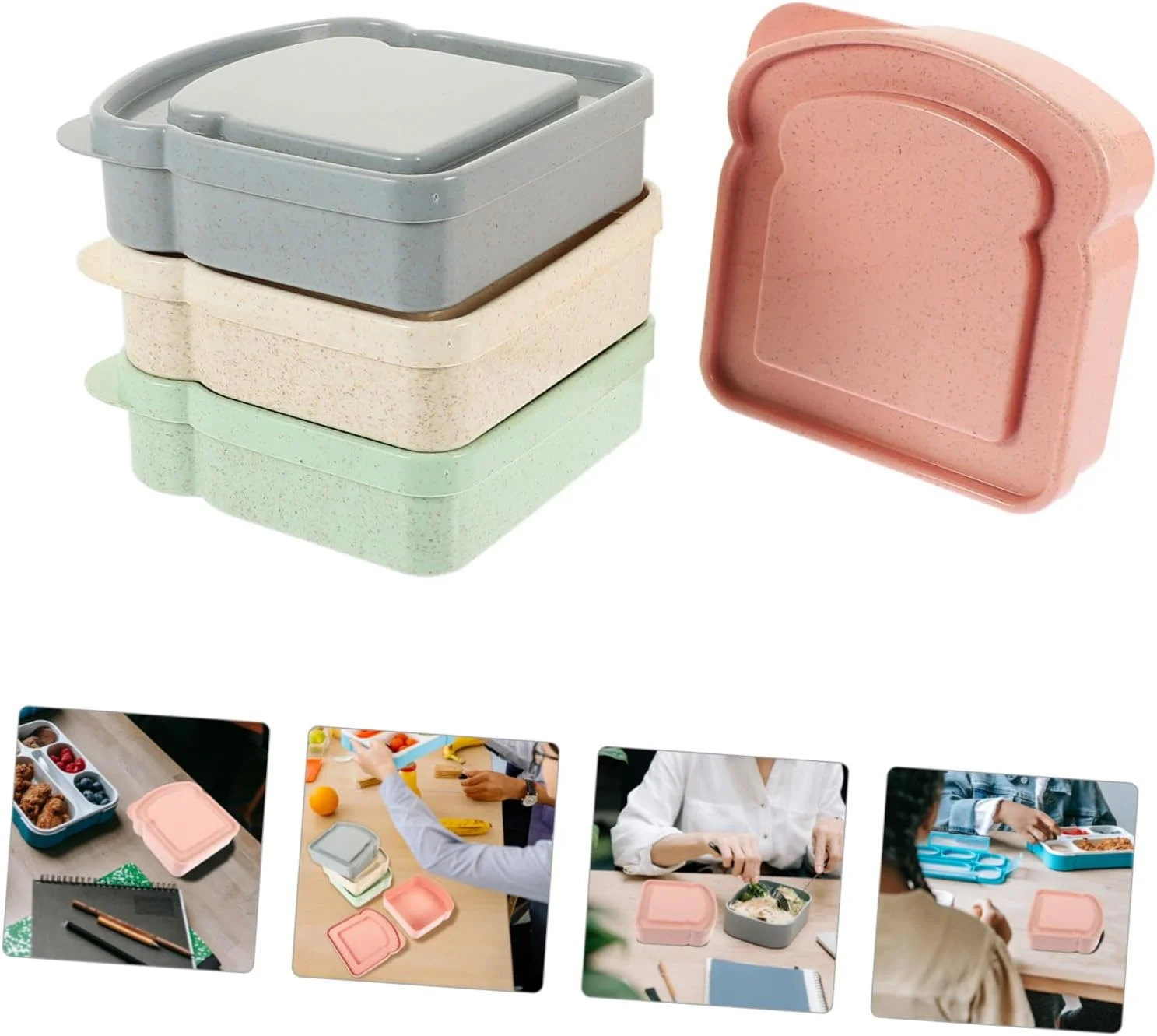 

Sandwich Holder Lunchbox Bakery Boxes Bamboo Fiber Portable Lunch Box Loaf Bread Sandwich Containers Sealable Containers 1pcs