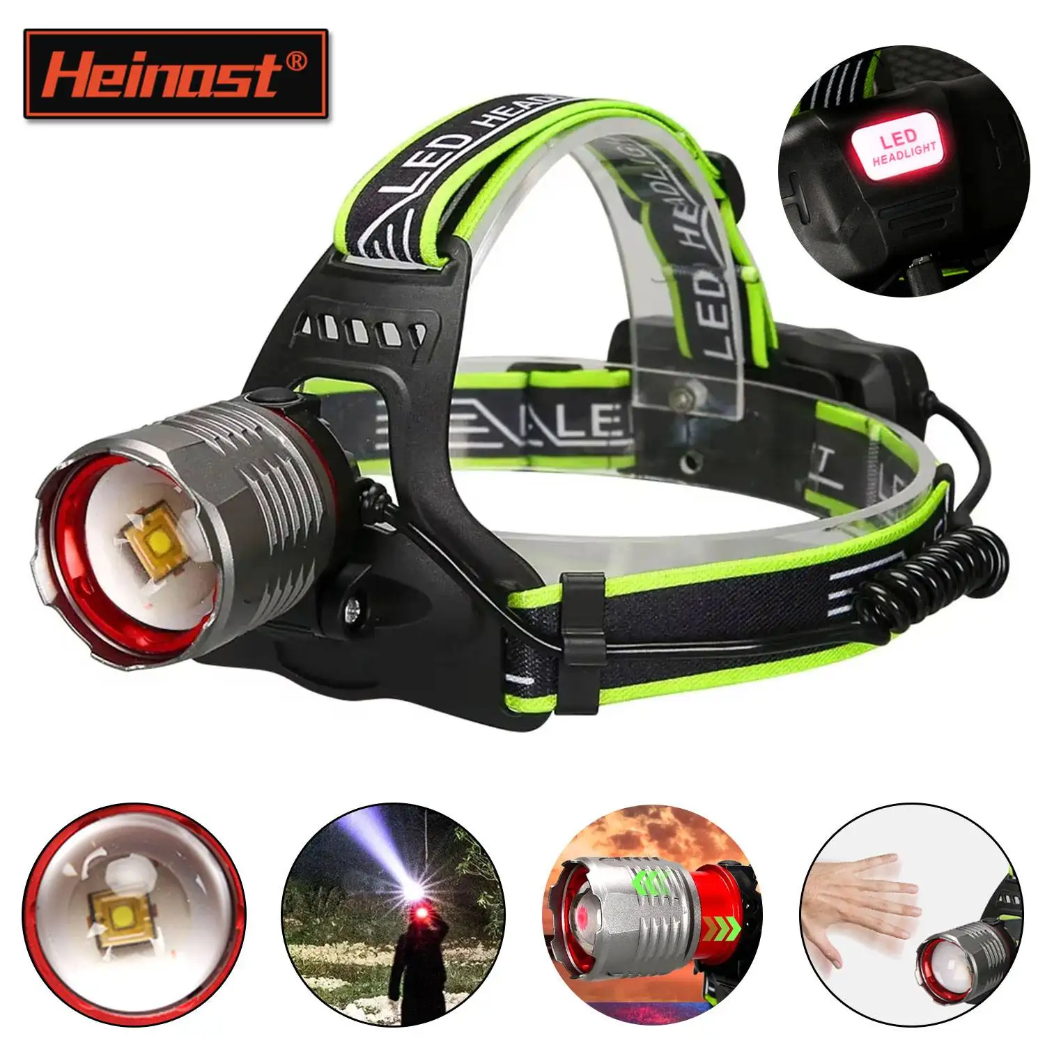 Heinast Мощный светодиодный налобный фонарь с возможностью масштабирования XHP50, фонарик, USB перезаряжаемый налобный фонарь, фонарь для кемпинга и рыбалки