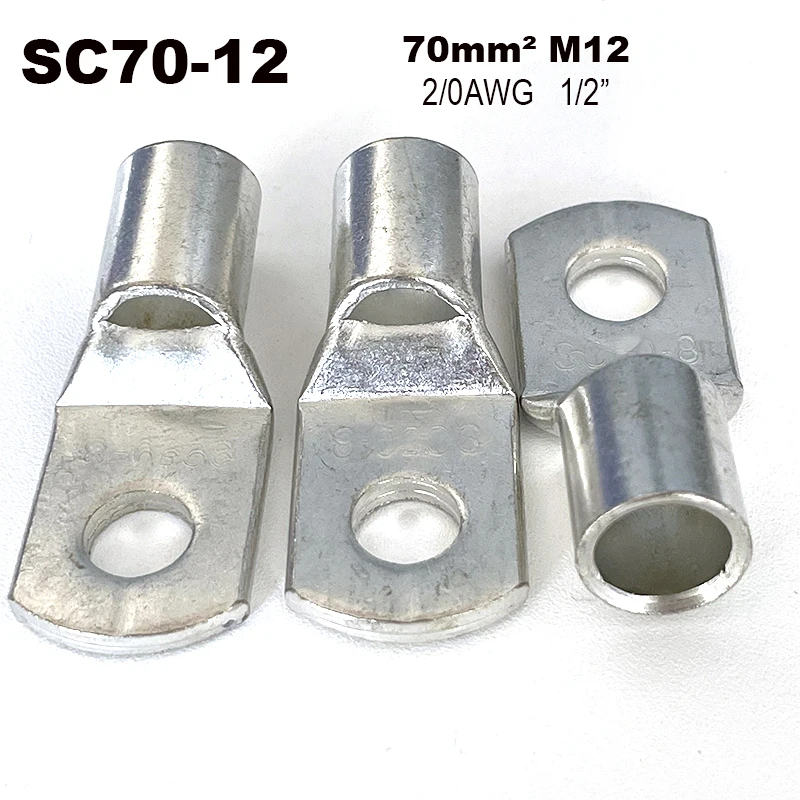 10pcs Bolt Hole Tinned Copper Cable lugs Battery Terminals set Wire terminals connector 70mm2  2/0AWG SC70-8  SC70-10 SC70-12