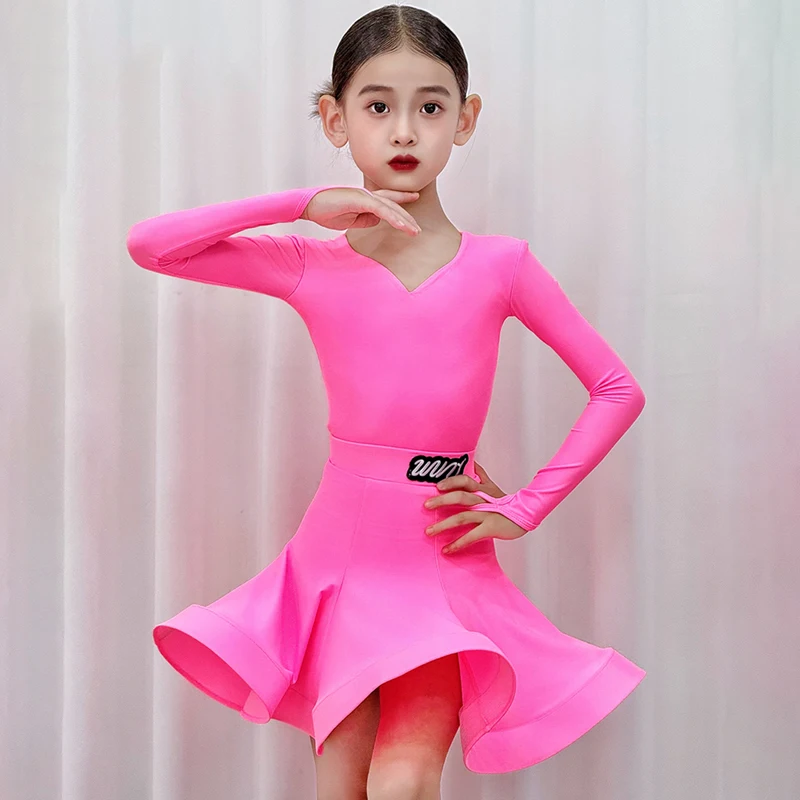 

Fashion Girls Ballroom Dance Competition Suits Long Sleeves Latin Dance Costumes Children Performance Dance Dresses SL13735