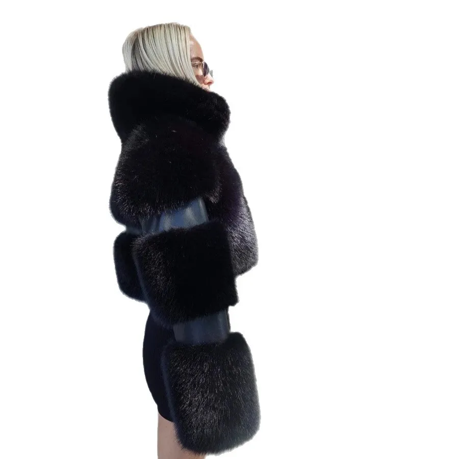 Kurtka zimowa damska KIDCRKJ z ekoskóry, stójka, łączona kurtka ze sztucznego futra dla kobiet, elegancka damska kurtka ze sztucznego futra 2025