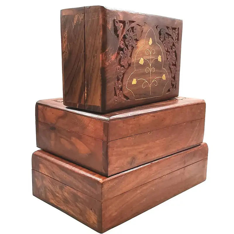 Indian Handmade Rosewood Jewelry Boxes Family Decor Arts Cases Bodhi Tree TJB972