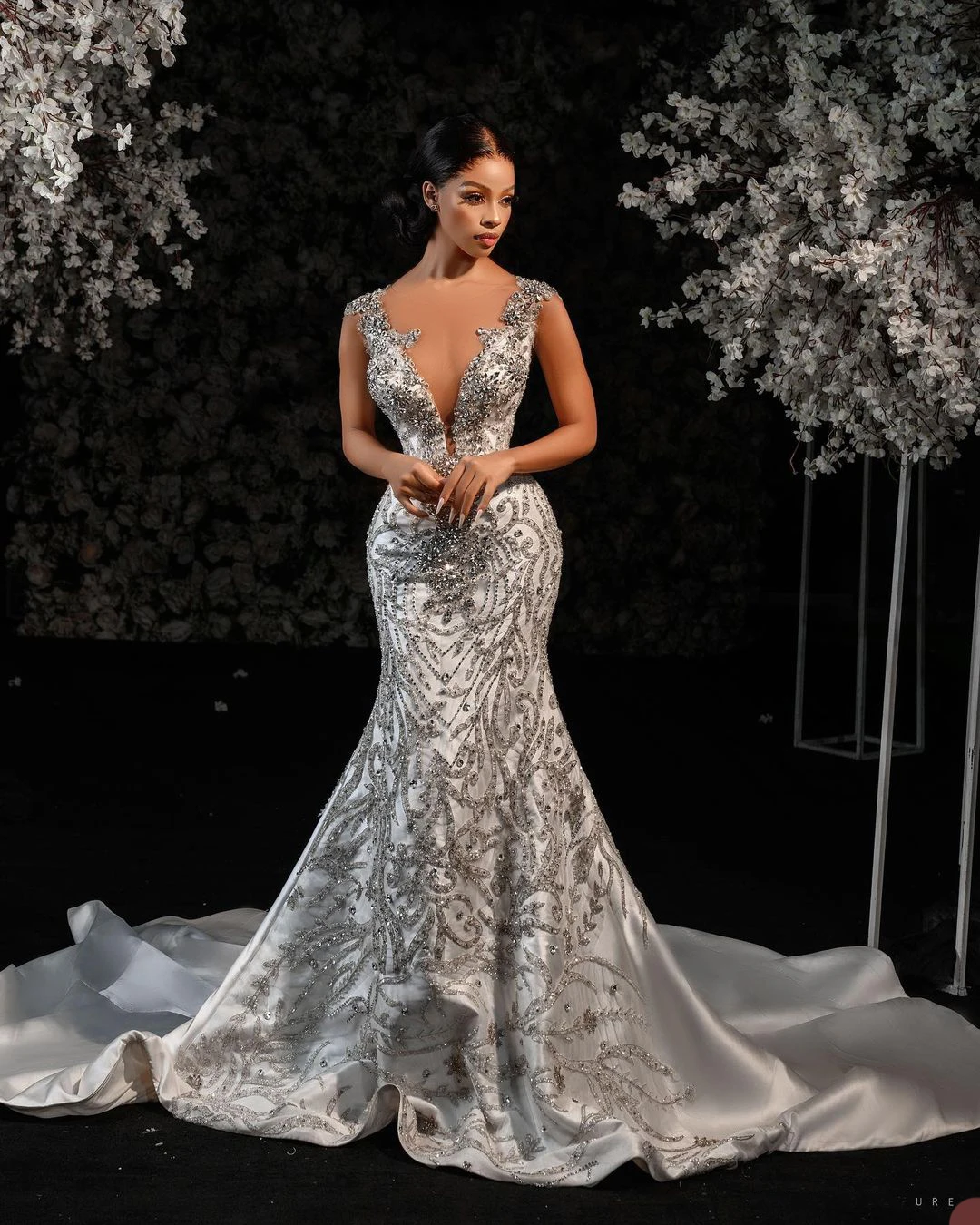 فساتين زفاف مثيرة بحورية البحر فساتين زفاف عميقة على شكل حرف v خرز كريستالي بدون أكمام زينة فستان زفاف رداء De Vestido مخصص #3