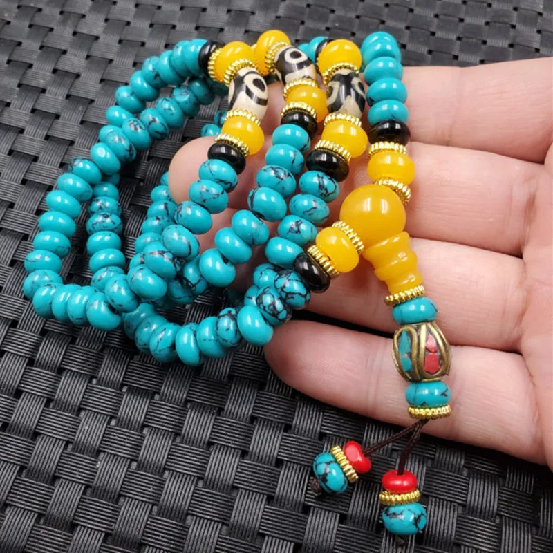 Optimized Turquoise Buckle Bracelet Three-Eye Sky Beads Accessories Bracelet Imitation Turquoise 108 Bracelet