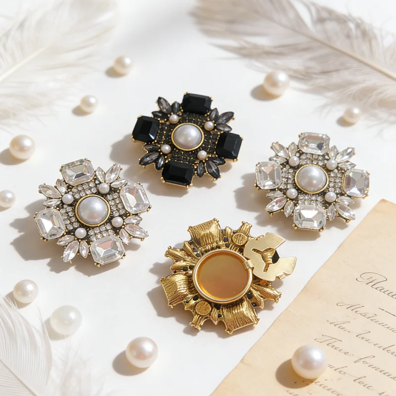 2 Pièces – Nouveaux Cache-Boutons en Cristal et Perles de Haute Qualité pour Vêtements DIY, Décoration de Boutons en Alliage pour Chemises et Manches