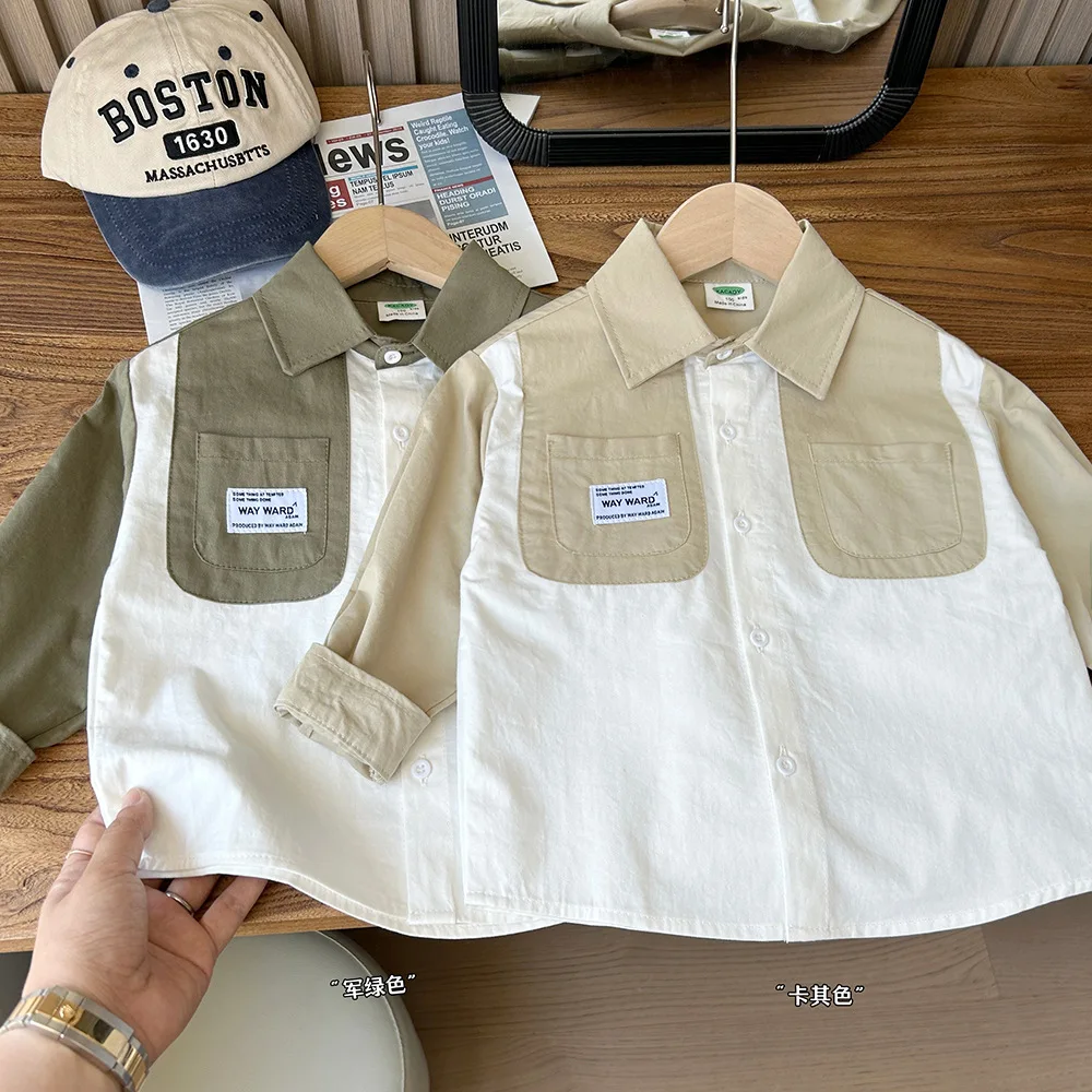 Children's shirt 2024 Spring and Autumn collection new boys' Korean loose pure white cotton long sleeved shirt jacket