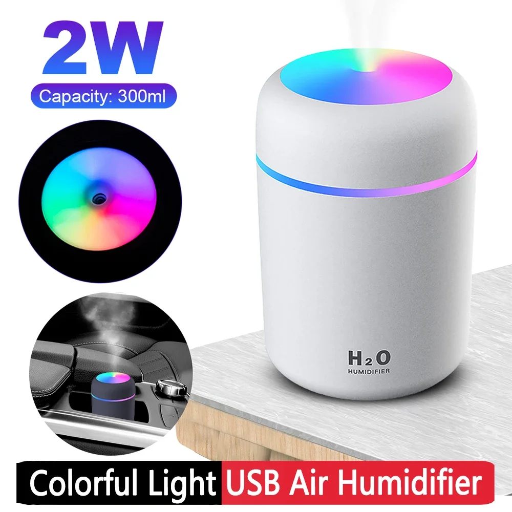 300ml USB Car Purifier Humidifier Portable Ultrasonic Colorful Light H2O Aroma Diffuser  for Bedroom Home Purifier Humificador