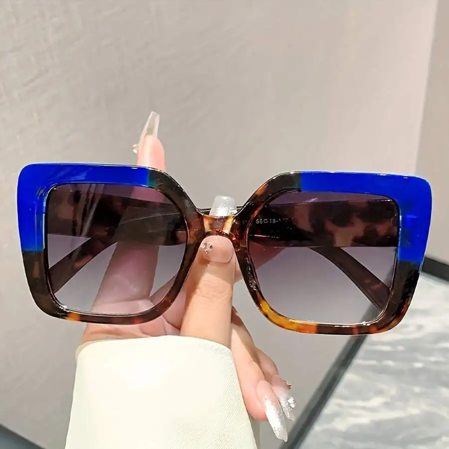 1 Piece Women's New Full Frame Square Glasses Fashion  Color Block Design Leopard Print Retro Colorful Decorative Glasses