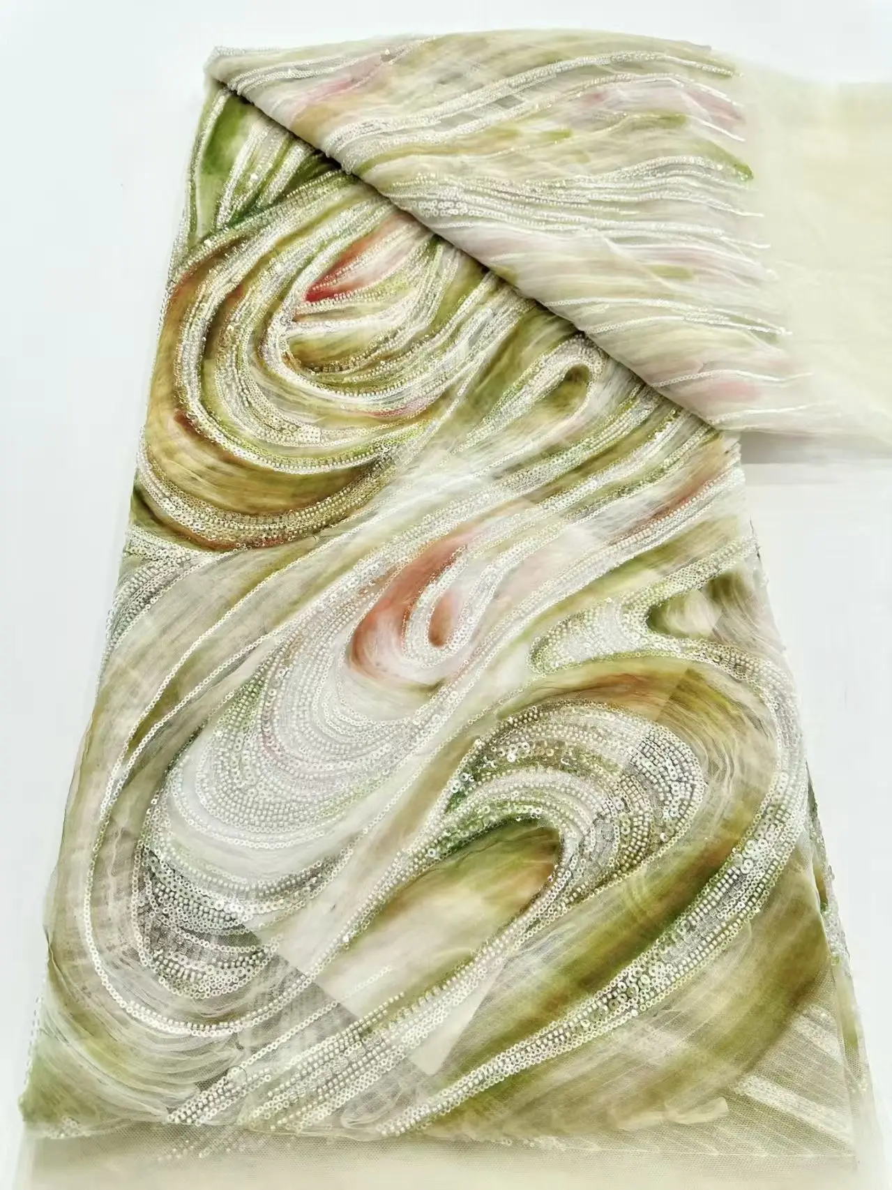 

African Sequins Pearls Lace Fabric 2025 High Quality French Heavy Beaded Tulle Lace Fabric Nigeria For Bridal Dress