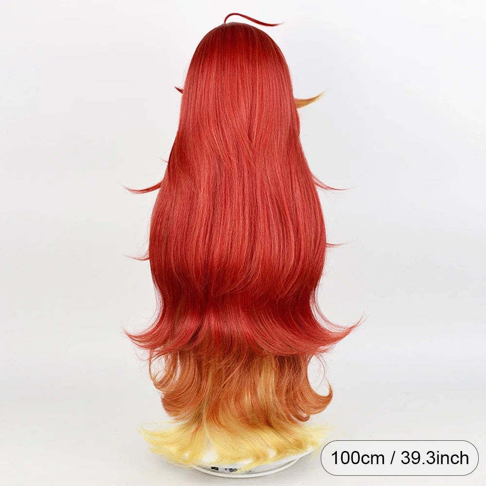 Genshin Impact Mavuika Wig Red Ombre Orange Synthetic Women Long Wavy Game Cosplay Wig for Daily Party