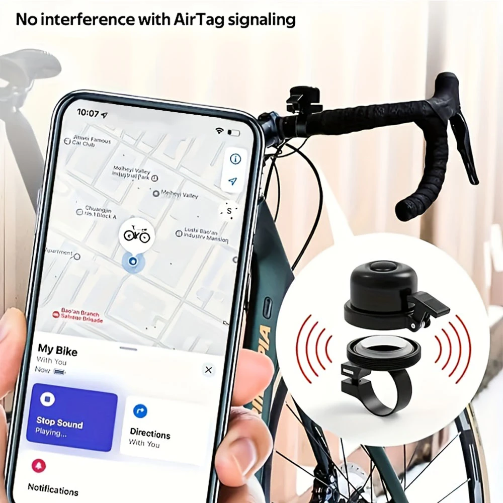 Fahrradklingel mit verstecktem AirTag-Halter, diebstahlsicher, wasserdicht, GPS-Tracker für Mountainbike, Rennrad, Roller, Fahrradzubehör – Detail 1