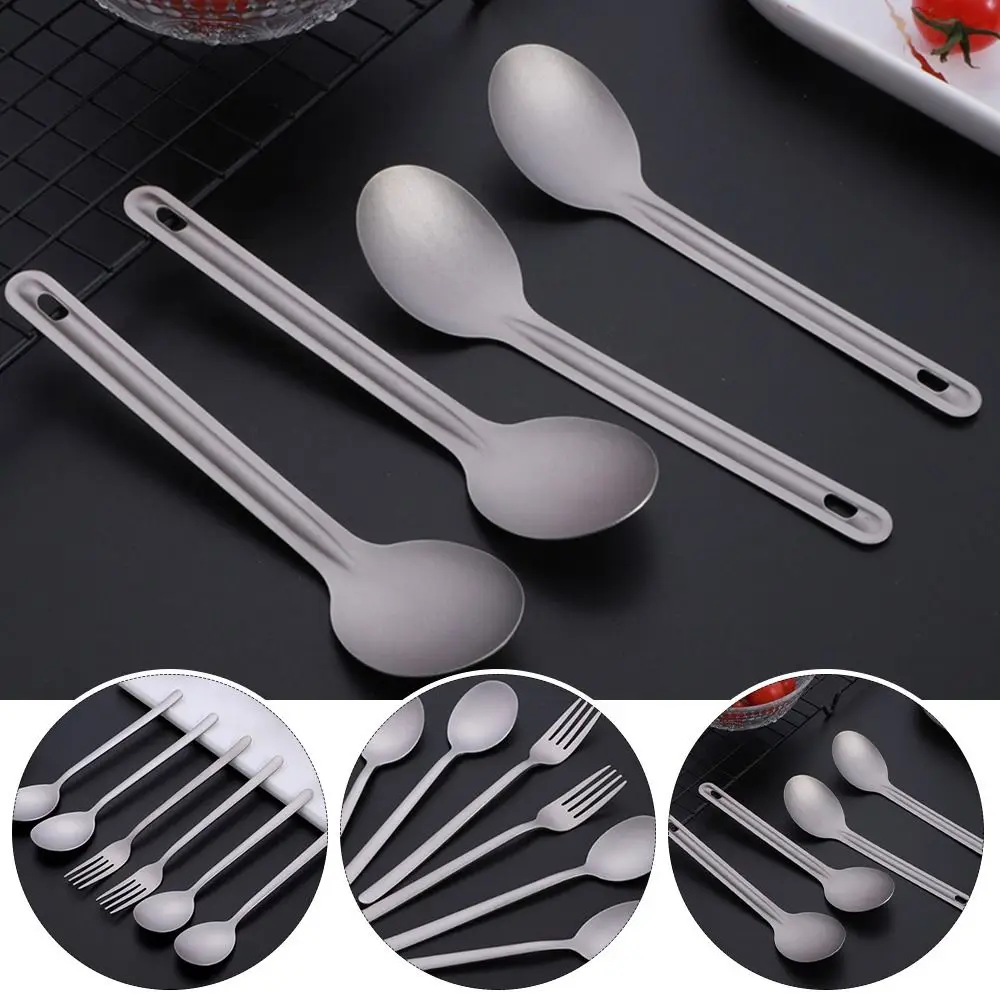 New Portable Titanium Spoon Long Handle Environmental Light Titanium Cookware Outdoor Camping Fork Outdoor Tool