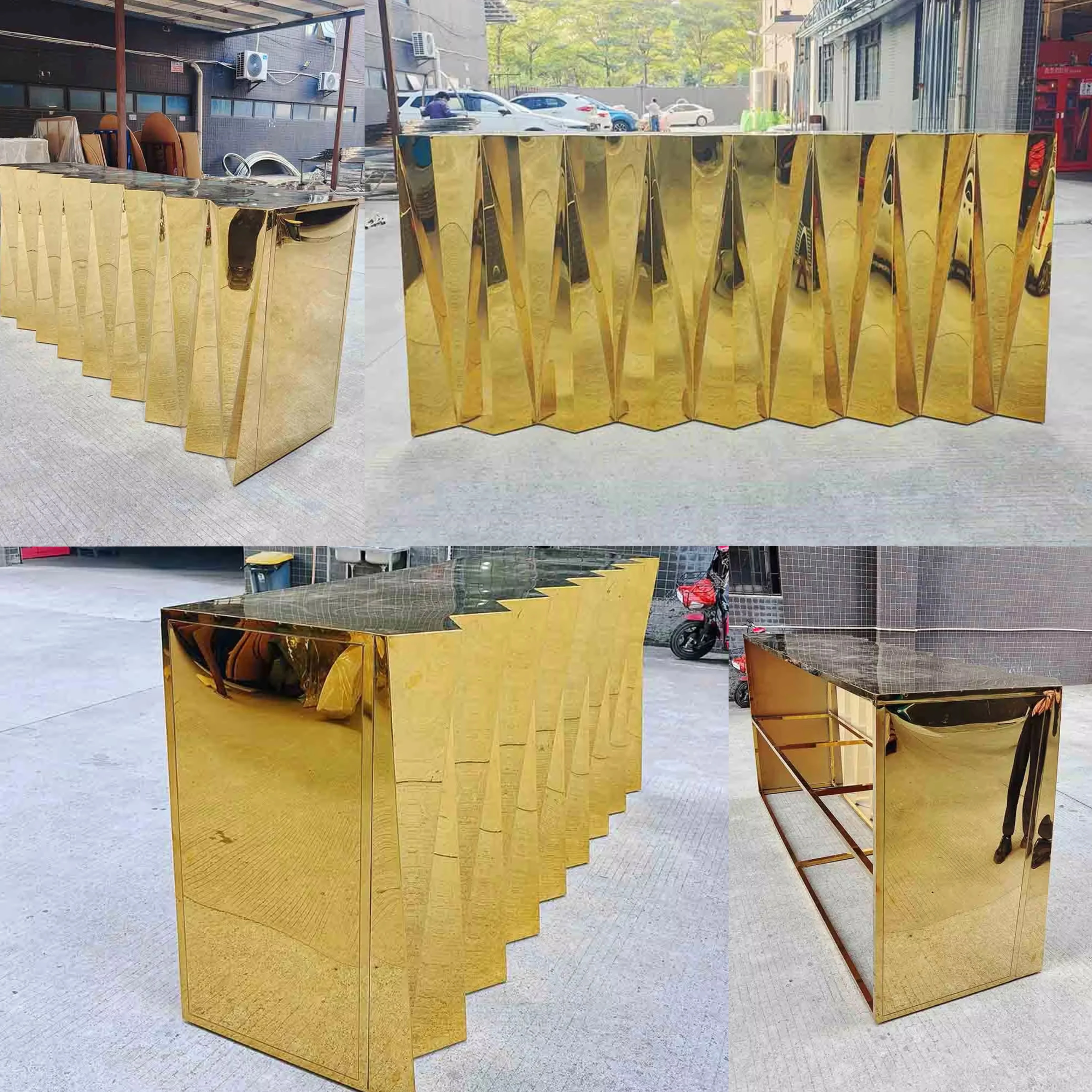 

Custom New Style Luxury Golden Stainless Steel Wedding Event Party Hall Bar Table Reception Desk