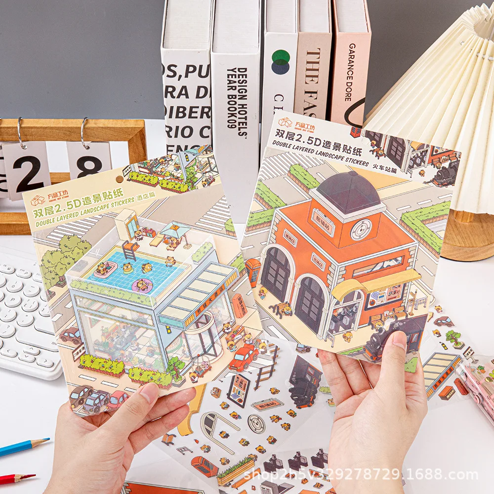 

Kawaii 3D Cartoon Double Layer Miniature Scene Stickers DIY Handmade Stacking Paste Toy Game Stickers Children's Festival Gifts
