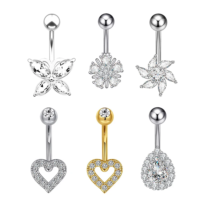 Personalized Sexy Heart Butterfly Belly Button Rings For Women Girls Crystal Zircon Belly Navel Rings Body Piercing Jewelry