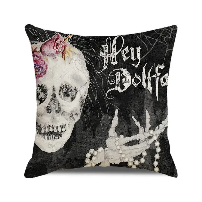 Halloween Vintage Style Skeleton throw pillow cover with short plush print for living room sofa decoration cushion cover