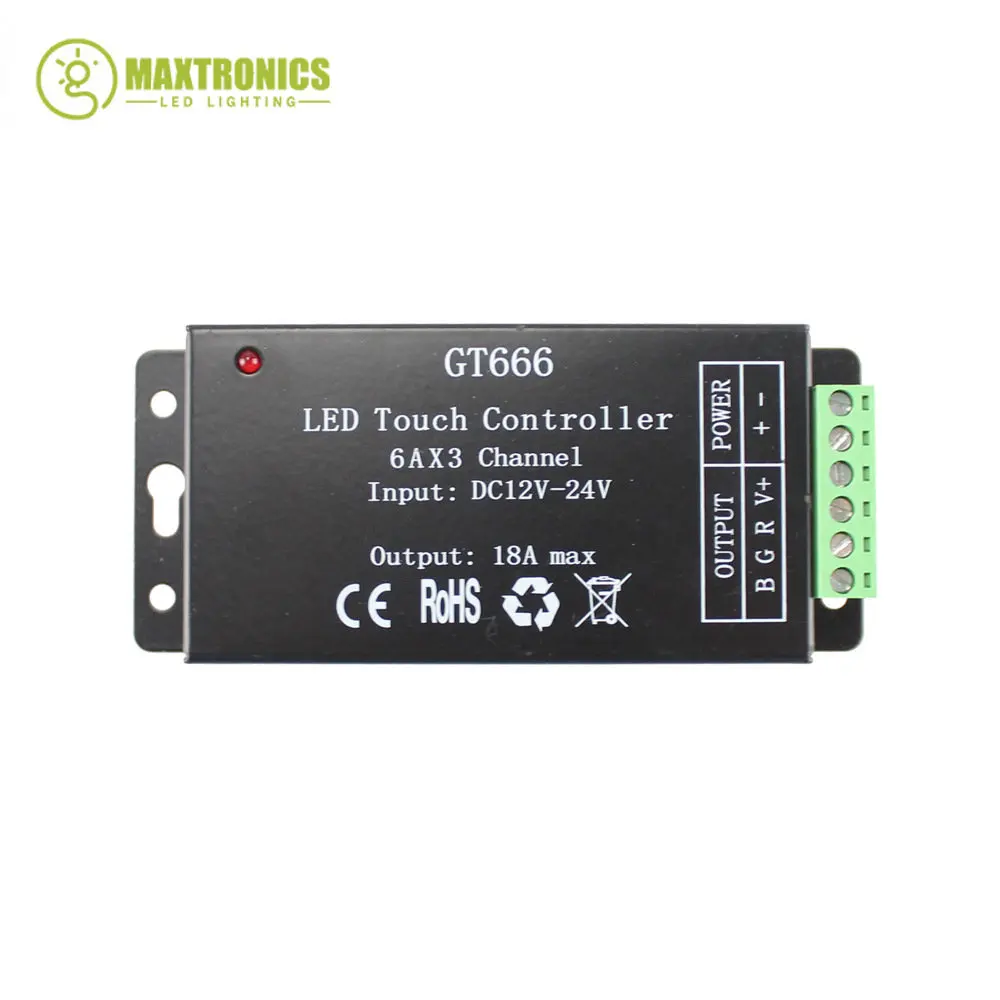 Kontroler listwy RGB LED GT666 bezprzewodowy pilot zdalnego DC12V-24V dotykowy RF 18A 3-kanałowy ściemniacz Led do taśma oświetlająca taśmy Led