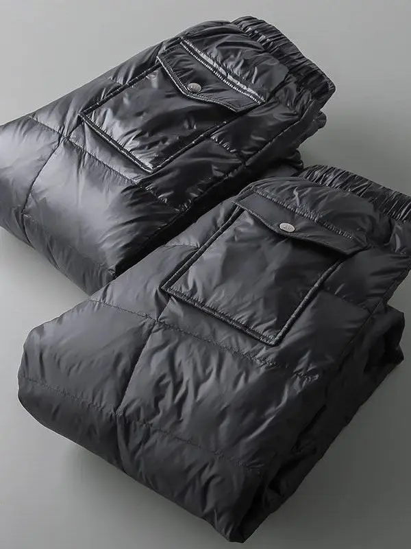 Glossy Thickened Cotton Pants Men's Outerwear Winter Trousers Windproof Coldproof Casual Straight Leg Loose Fit  Color