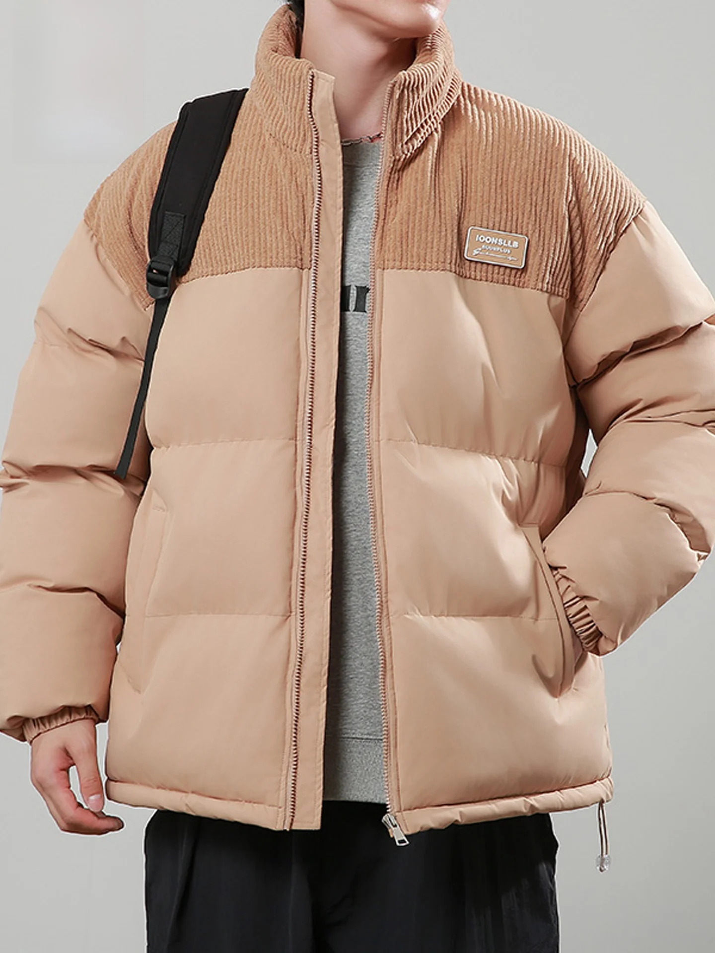 Kurtka męska TUCANO Thiened Corduroy Bread Sle Stand Collar Cotton Jaet, zimowa, ciepła, casualowa, luźny krój, zapinana na zamek.