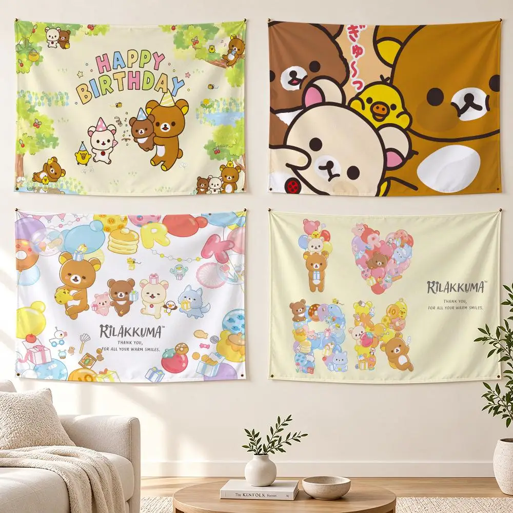 Cute Cartoon Bear Art R-Rilakkuma Flags Banner For Bedroom Outdoor Living Room Restaurant Bar Wall Decor Party